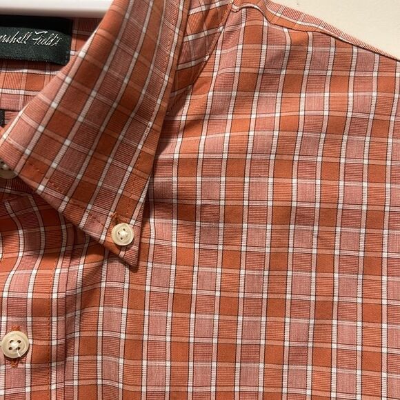 Marshall Field’s orange plaid dress shirt button down collar size 17-1/2 neck - Picture 2 of 4